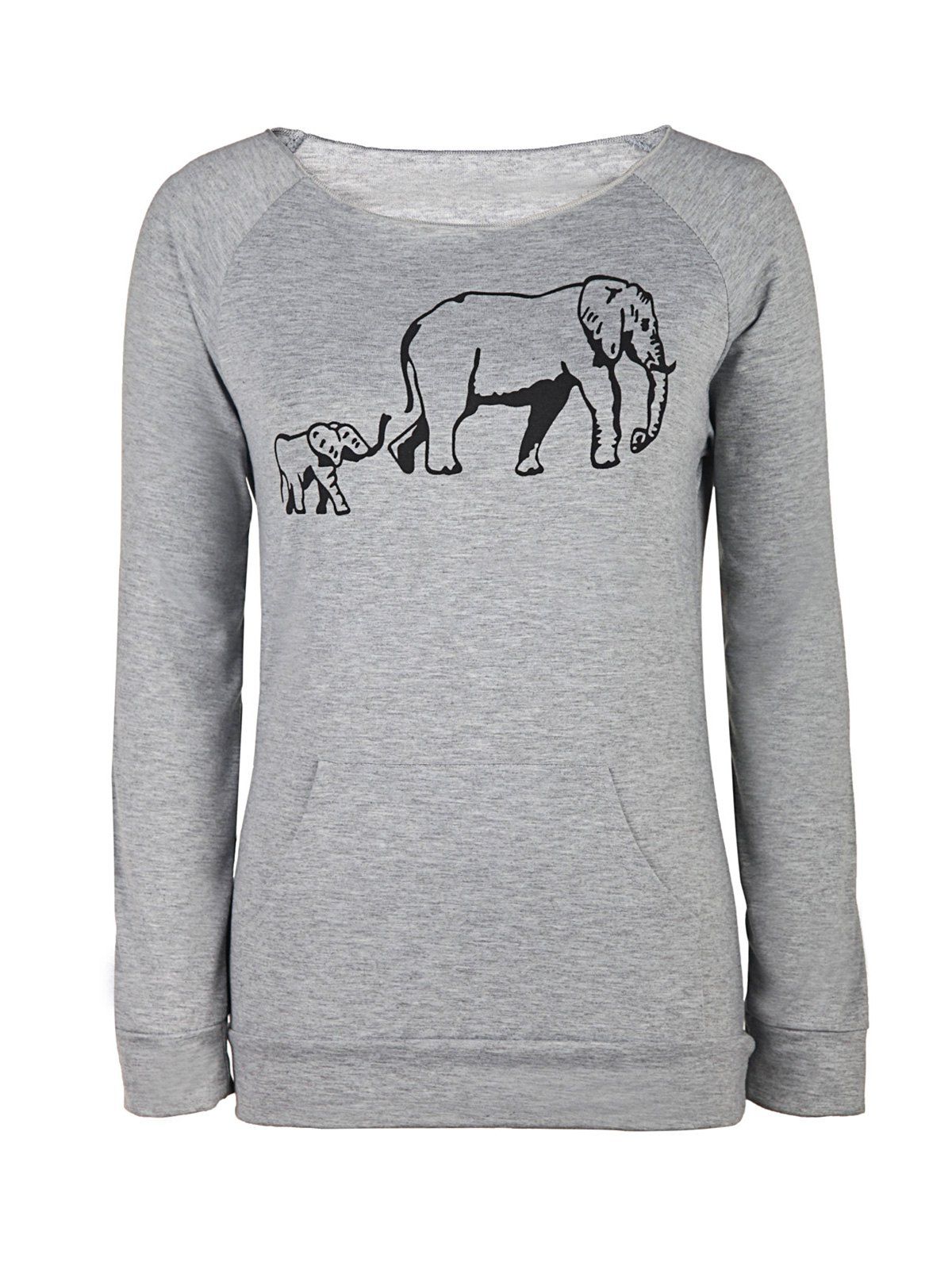 

Women's Chic Elephant Pattern Long Sleeve Sweatshirt, Light gray