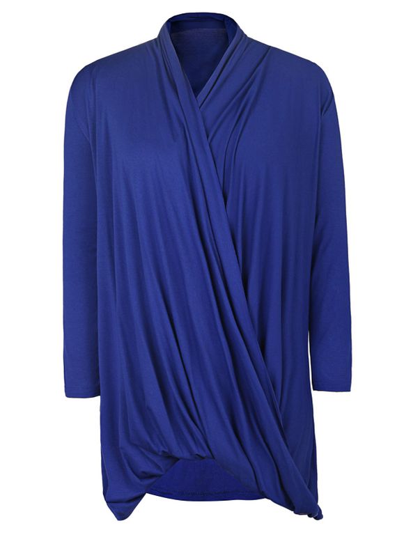 Simple Style Solid Color col bénitier à manches 3/4 plissé en vrac Blouse pour les femmes - Bleu 3XL