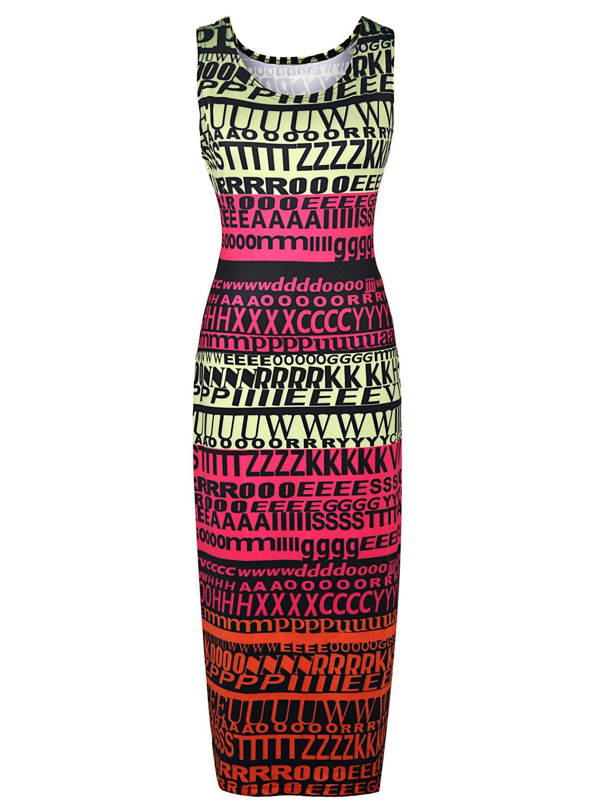 

Stylish Sleeveless Round Neck Full Letter Print Women's Bodycon Sundress, Colormix