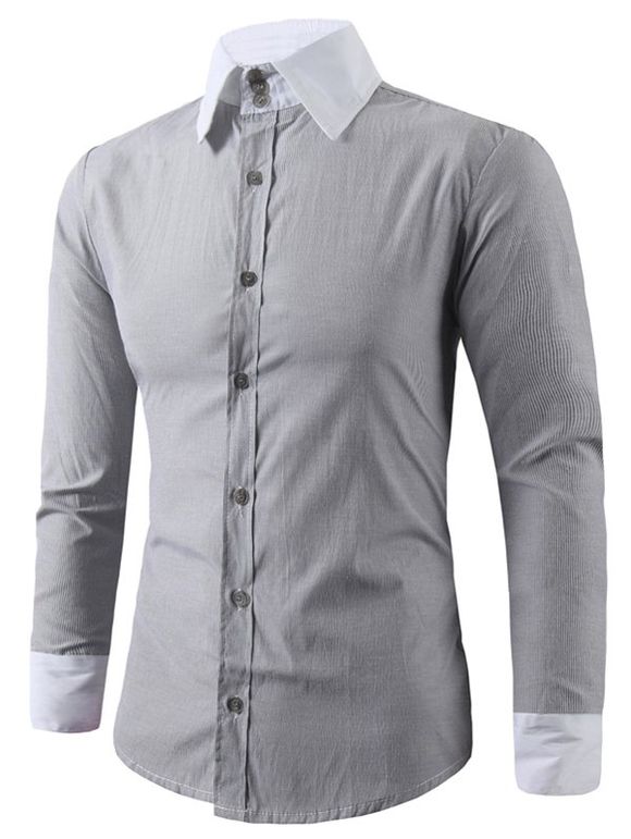Col rabattu Stripe Splicing design manches longues hommes  's Shirt - multicolore 2XL