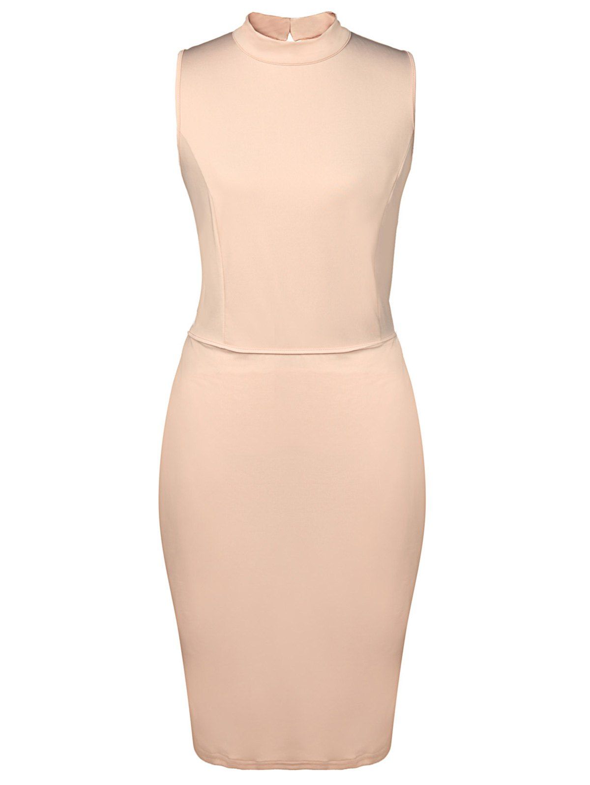 

Graceful Sleeveless Stand Collar Hollow Out Pink Women's Bodycon Dress, Apricot