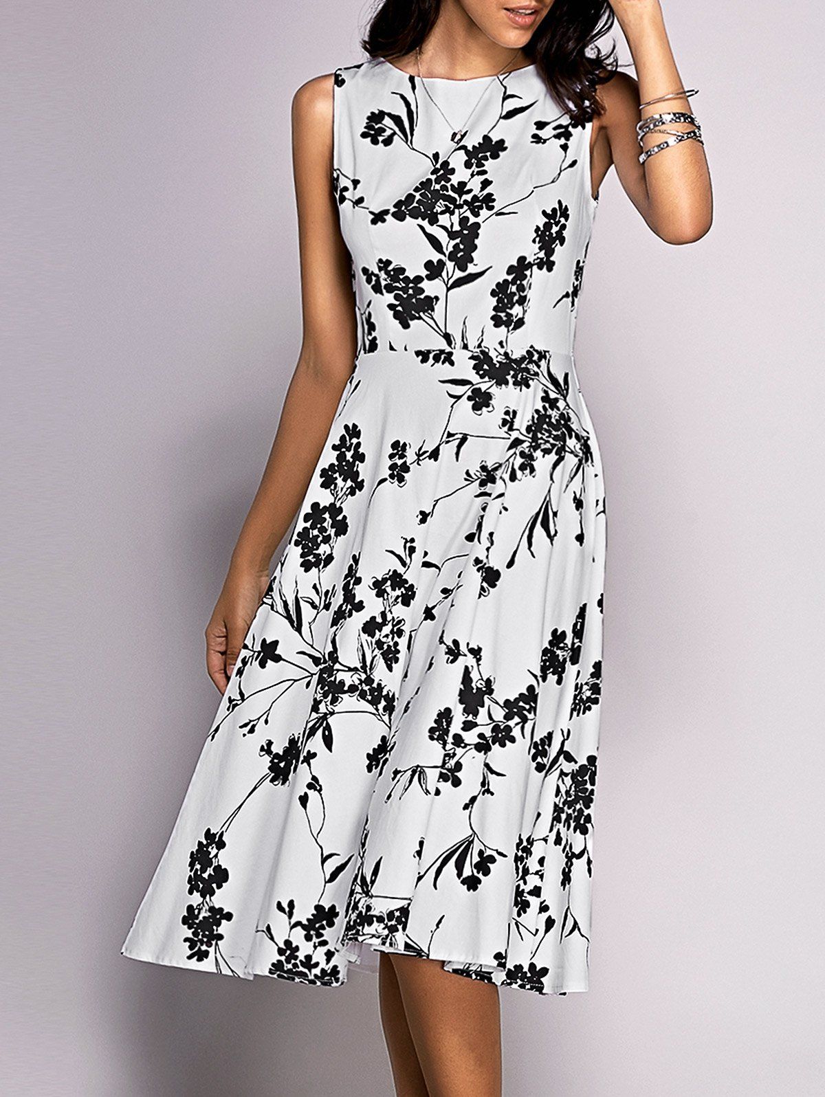 [17% OFF] 2021 Retro Women's Round Neck Sleeveless Floral Print Dress ...