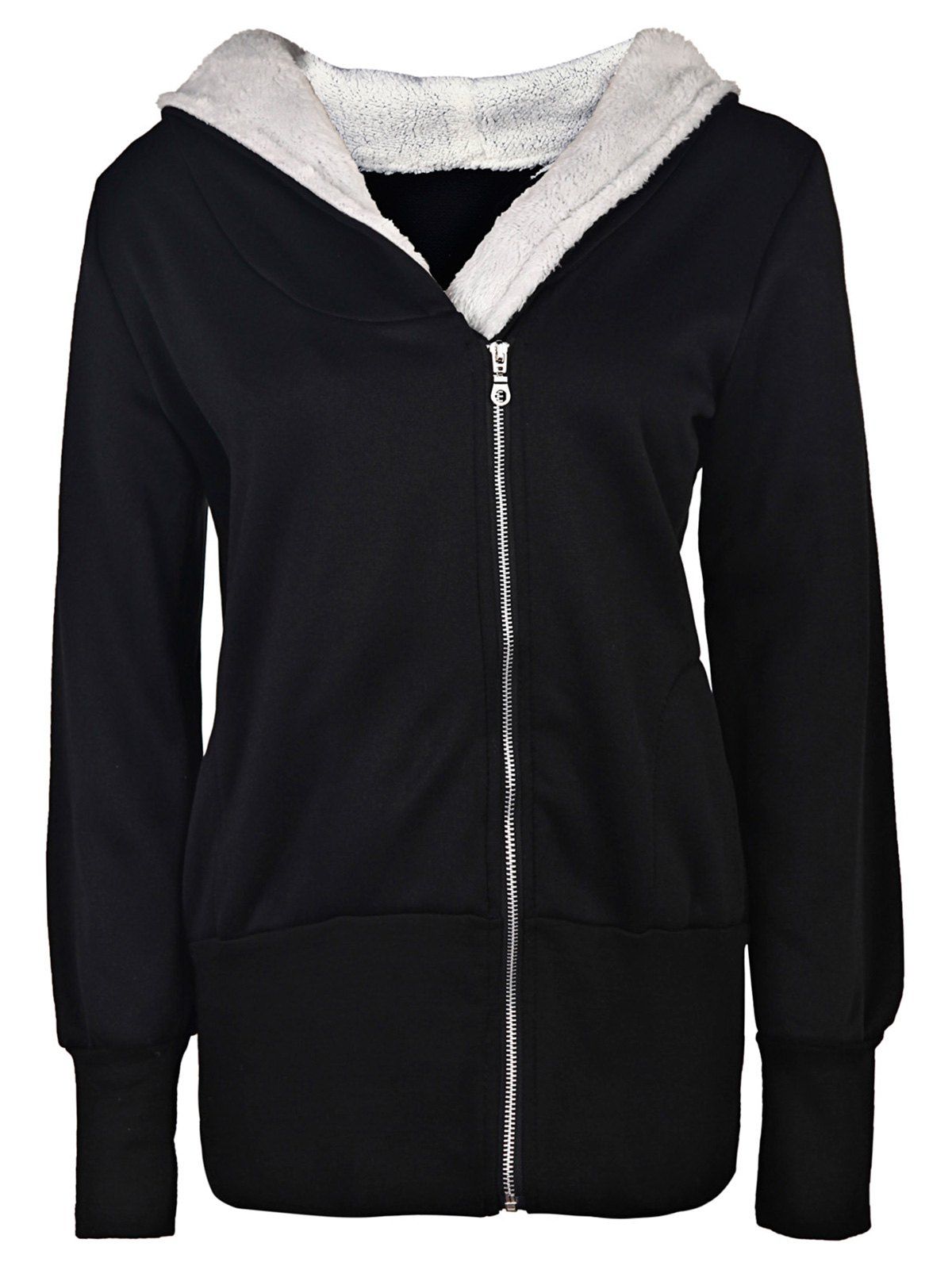 

Casual Long Sleeve Hooded Women's Zip Up Hoodie, Black