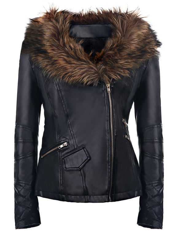 Manteau Faux Four à manches longues pour femmes - Noir XL