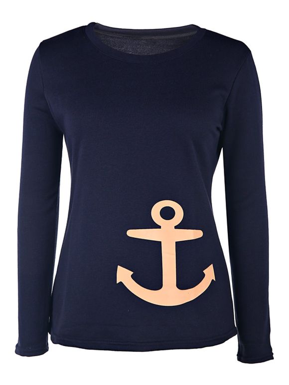 Sailor style Anchor Imprimé à manches longues Sweat-shirt pour les femmes - Bleu Violet L