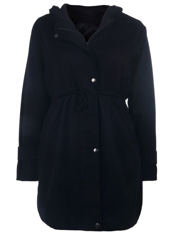 Manteau manches longues cordon capuche femmes élégantes - Noir XL