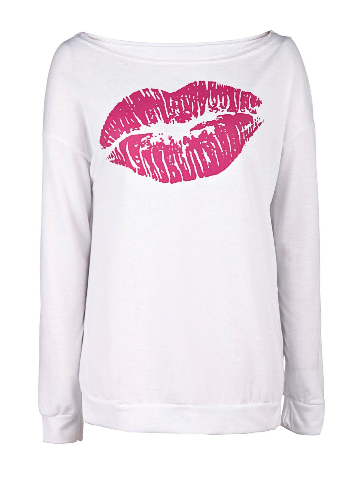 

Attractive Lip Printed Color Block Pullover Sweatshirt For Women, White