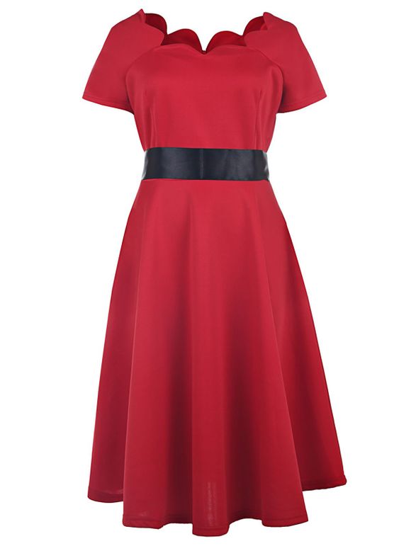 Robe de bal Robe de style vintage manches courtes et encolure femmes noires - Rouge XL