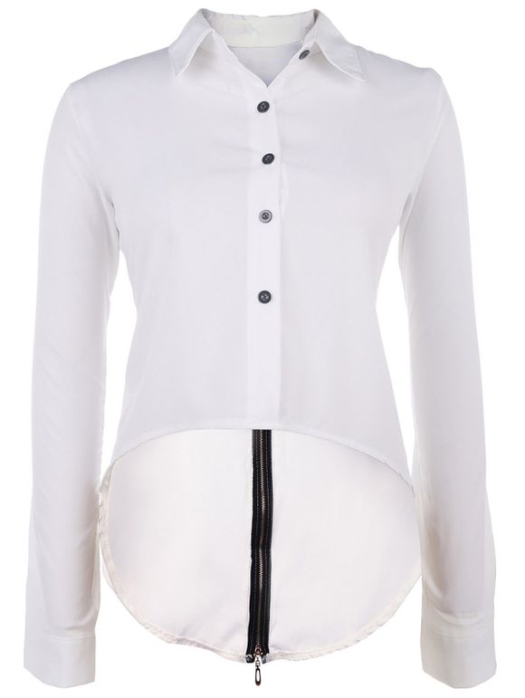 Femmes Chic  's shirt manches longues col Hign-Low Back Slit Blouse - Blanc XL