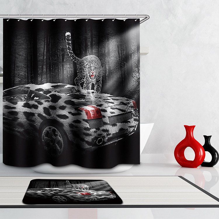 

Novelty 3D Roadster Digital Printing Mouldproof Shower Curtain For Bathroom, Colormix