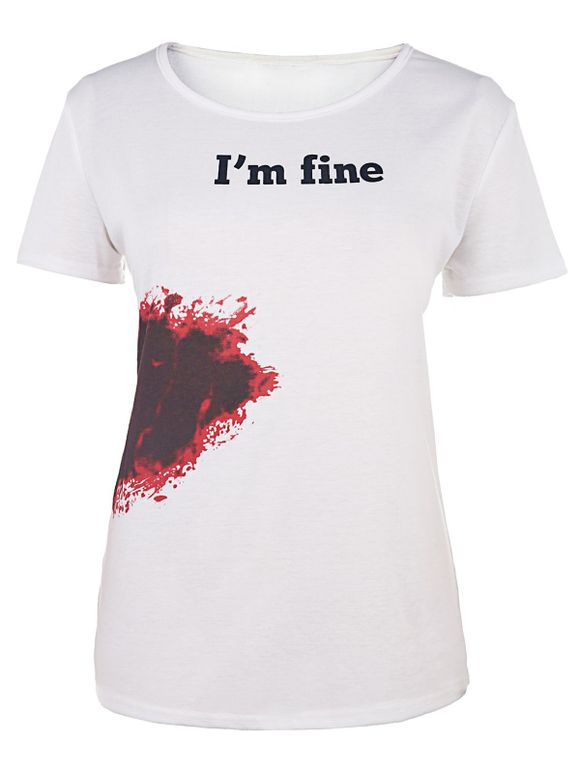 Casual Bloodstain Imprimer col rond manches courtes T-shirt pour femme - Blanc L