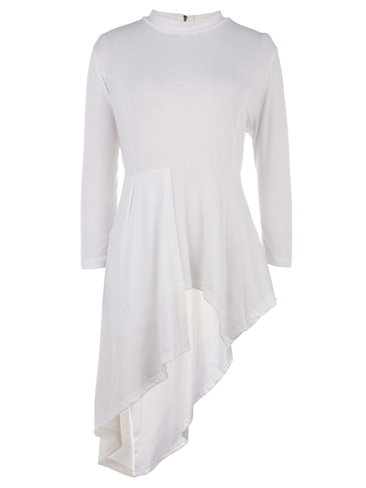 

Stylish 3/4 Sleeve Stand Collar Asymmetrical Solid Color Women's T-Shirt, White