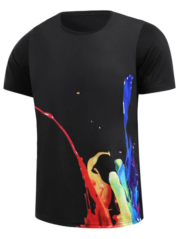 3D élégant Colorful Pigment Splash-Ink Imprimer T-shirt col rond manches courtes hommes s ' - Noir 2XL