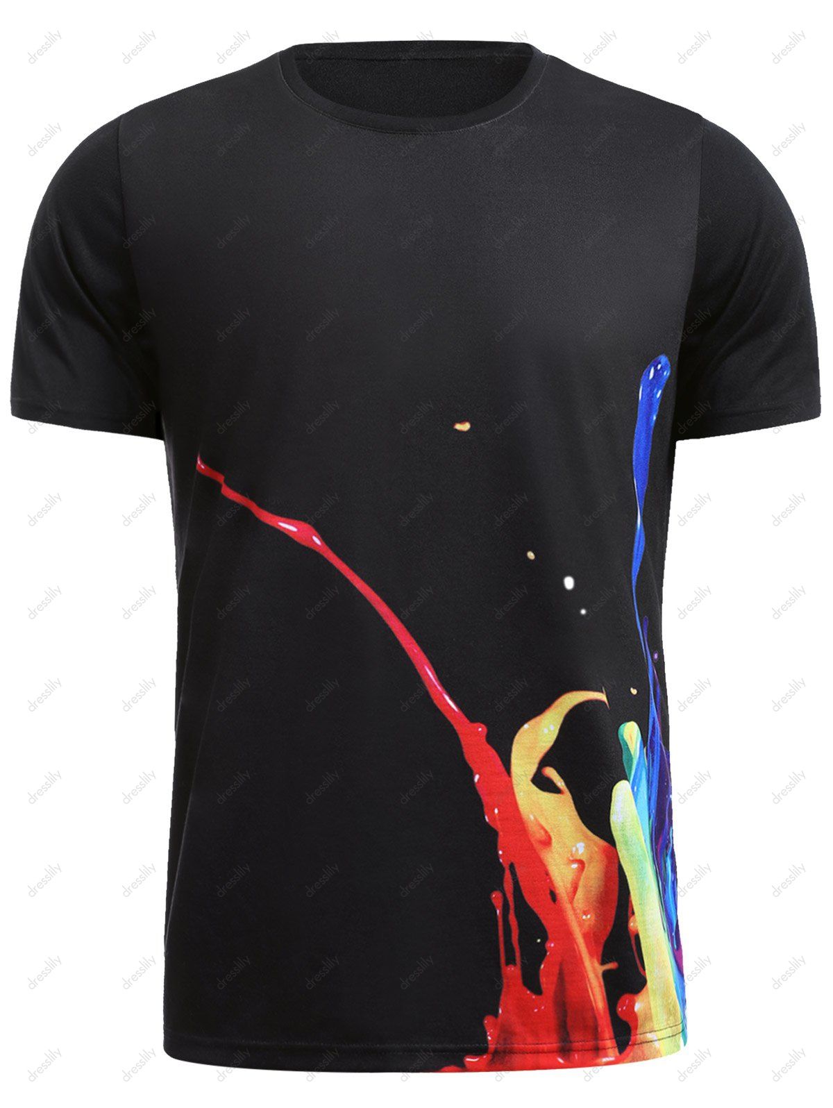 2018 Colorful Pigment Splatter Paint Printed T-Shirt BLACK XL In T ...