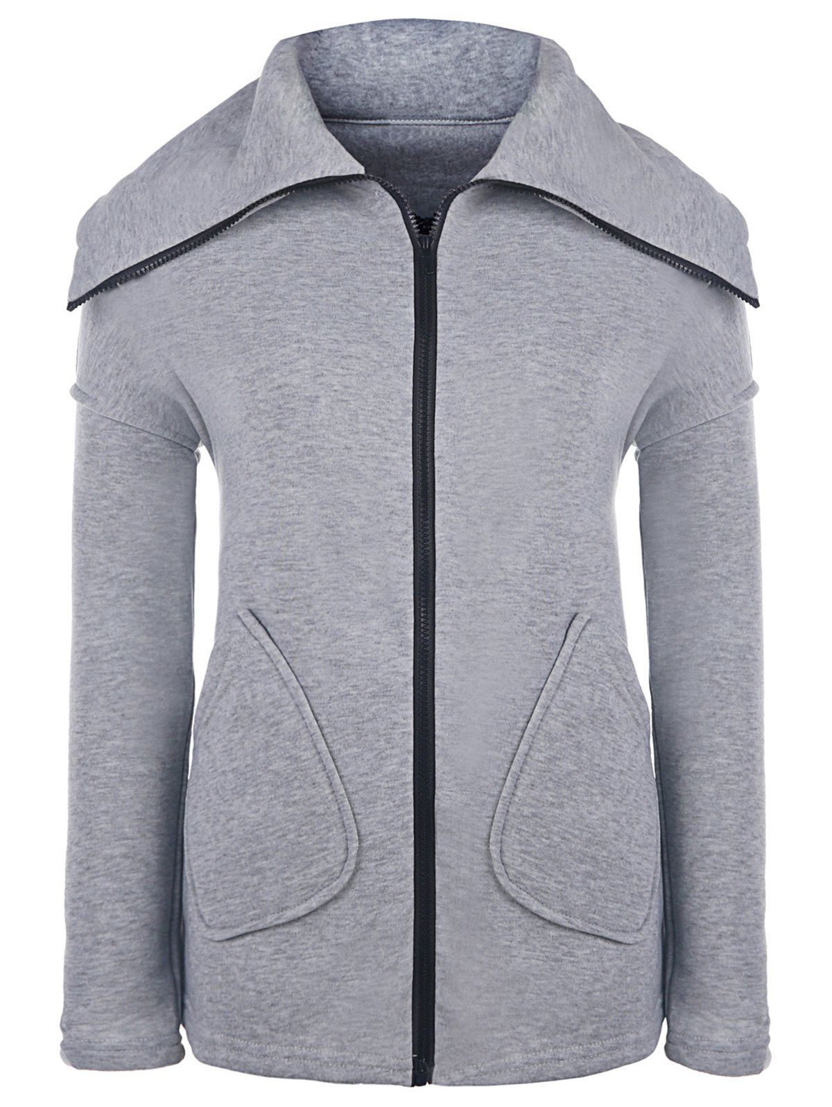 

Attractive Thick Turtleneck Pocket Design Zip Up Jacket For Women, Light gray