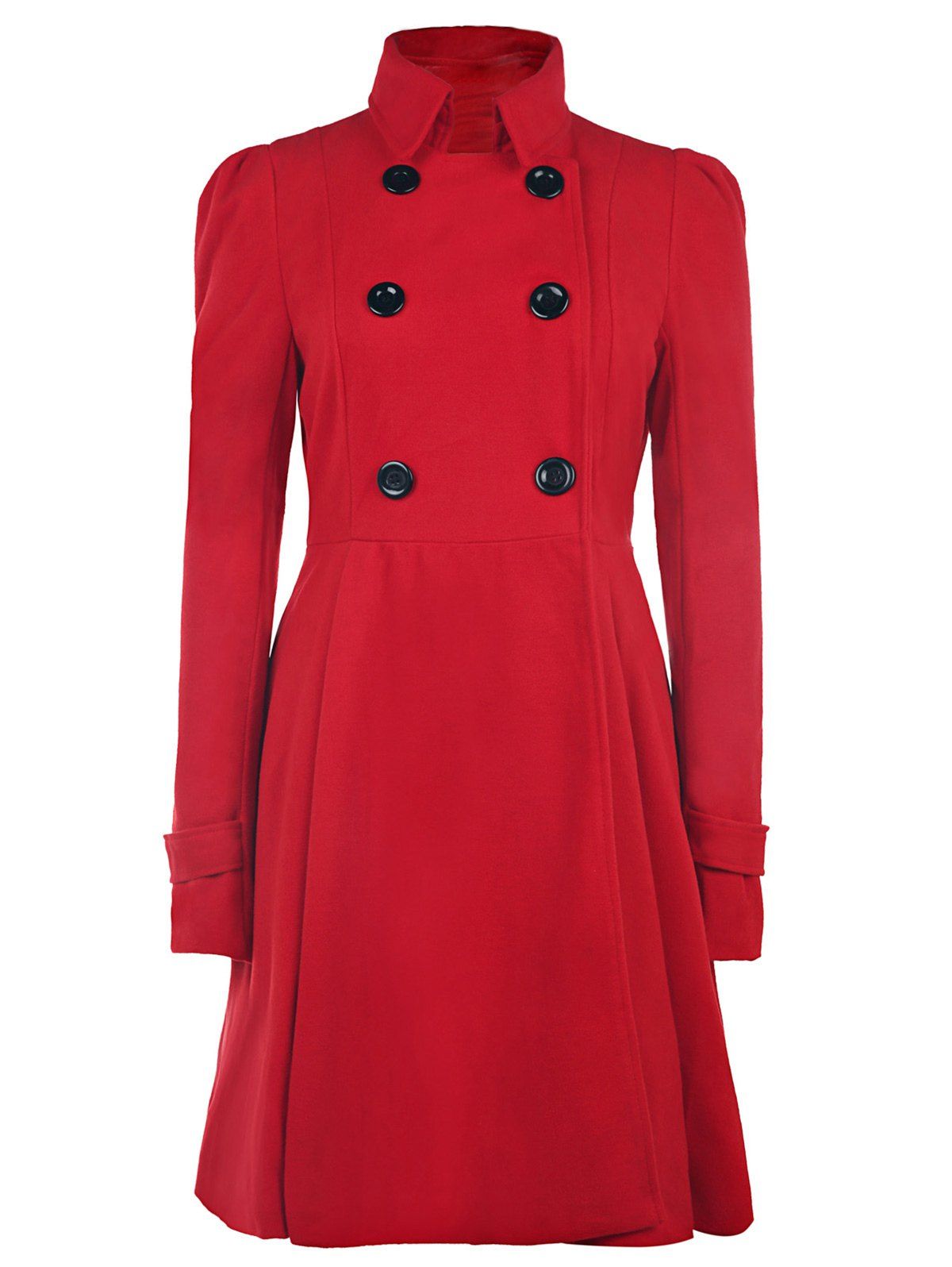 [61% OFF] 2021 Double Breasted Fit And Flare Wool Coat In RED | DressLily