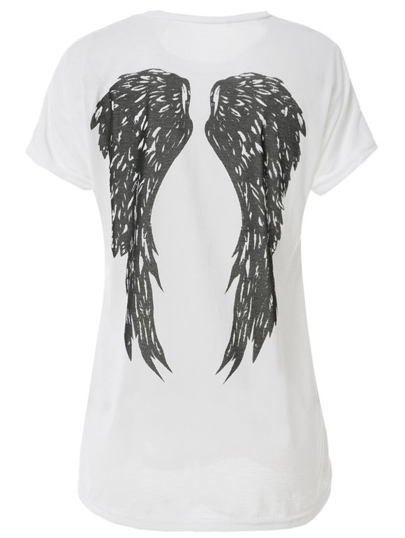 Motif Femmes Casual s  'encolure dégagée Wing ample T-shirt - Blanc S