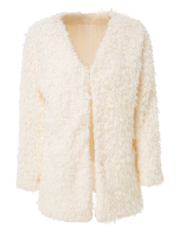 Manteau à manches longues col en laine d'agneau Faux de femmes à la mode - Blanc Cassé ONE SIZE(FIT SIZE XS TO M)