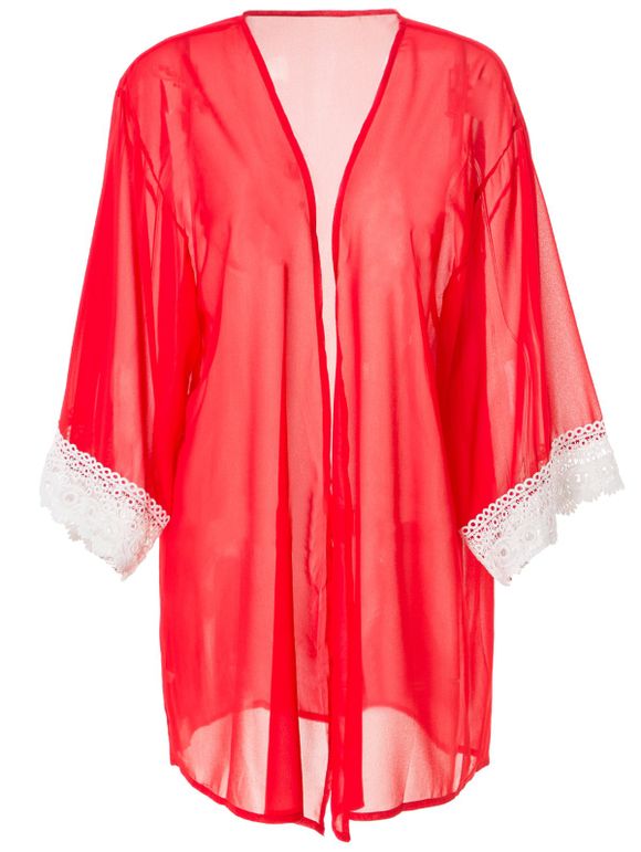 Kimono Blouse s 'élégant col à manches 3/4 Laciness ample femmes - Rouge L