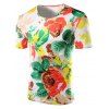 Slim Fit Flower imprimé à col rond manches courtes T-Shirts pour hommes - multicolore 2XL