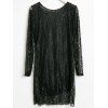 Openwork Design Long Sleeve Round Collar Backless Black Color Lace Packet Buttock Dress - BLACK XL