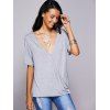 Neck Solid Color Wrap T-shirt Plongeant Femmes Casual  's - Gris L