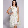 Organza robe élégante Jewel Neck manches Floral de Print pour les femmes - Vert clair 2XL