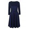 Manches longues col rond Vintage Pur Midi Dress Femmes Couleur - Bleu profond XL