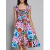 Colorisation Floral sans manches décolleté en cœur Robe de Retro femmes - multicolore XL
