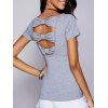 Femmes Casual s  'encolure dégagée Cut Out bowknot T-shirt - Gris L