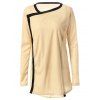 Trendy Long Sleeve Collarless Color Block Asymmetrical Hem Loose Cardigan - Kaki ONE SIZE
