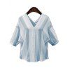 V-Neck Button Down Chic Vertical Striped femmes s 'Blouse - Bleu clair 3XL