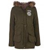 Manteau Épais à Capuche en Toison Design Brodé à Corde - Vert Armée S