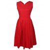 Vintage Style de manches à encolure en V solides Robe Femmes Couleur - Rouge S