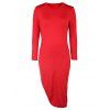 Sexy Round Neck 3/4 Sleeve High Slit Solid Color Women's Dress - Rouge L