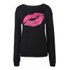 Attractive Lip Printed Color Block Pullover Sweatshirt For Women - BLACK S