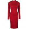 Charme Back Plaid évider Solid Color manches longues moulante robe pour les femmes - Rouge vineux S
