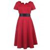 Robe de bal Robe de style vintage manches courtes et encolure femmes noires - Rouge 2XL
