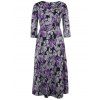 Style vintage 1/2 ronde cou à manches violet et gris Motif Flower Dress - Pourpre L