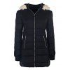 Chic Long Sleeve Fur Hooded Zip Up Slimming Pocket Design Women's Padded Coat - BLACK L