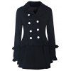 Elegant Long Sleeve Turn-Down Collar Double-Breasted Ruffles Women's Black Coat - BLACK M