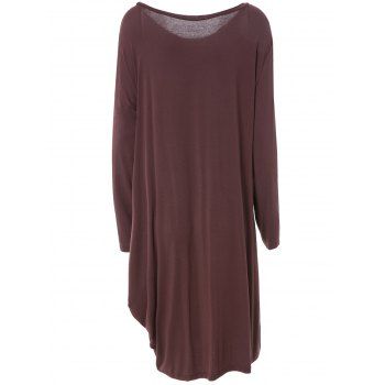 

Plain Solid Color Slouchy Drop Shoulder Jersey Shift Tee Dress, Dun