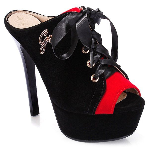 

Stylish Lace-Up and Metal Design Women's Slippers, Black