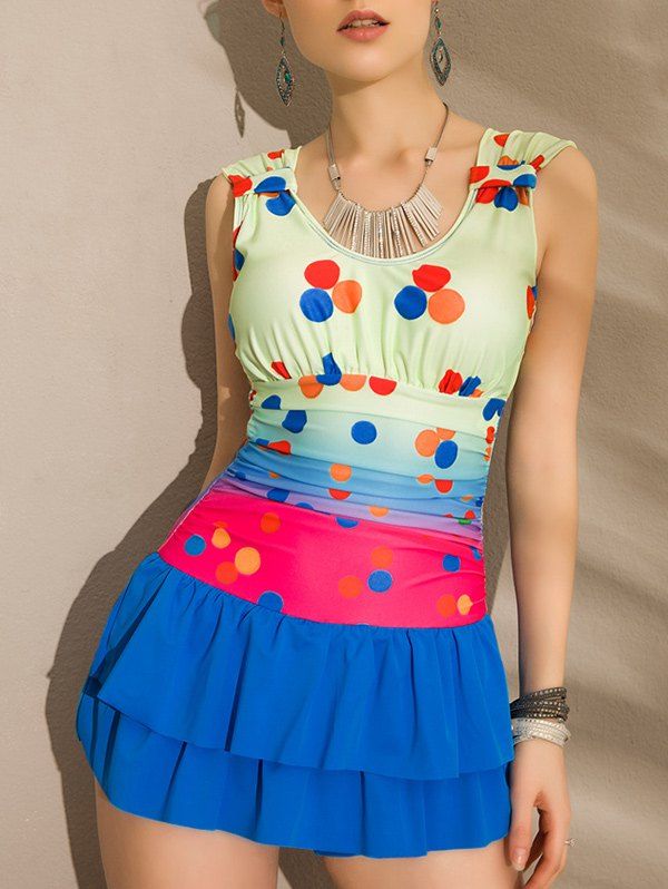 

Cute Polka Dot Print Scoop Neck Women's One-Piece Swimwear, Blue