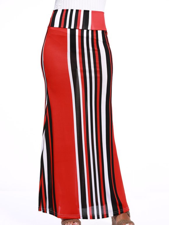 Chic Striped Colorful Over Hip jupe pour les femmes - Noir et Blanc et Rouge 2XL