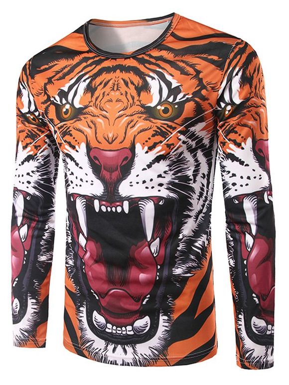 Men 's Impression col Manches longues  Slimming 3D Tiger - multicolore L