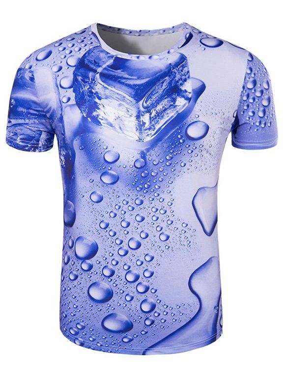 Men 's  Slimming 3D Goutte d'eau Impression col Manches courtes - Bleu 2XL