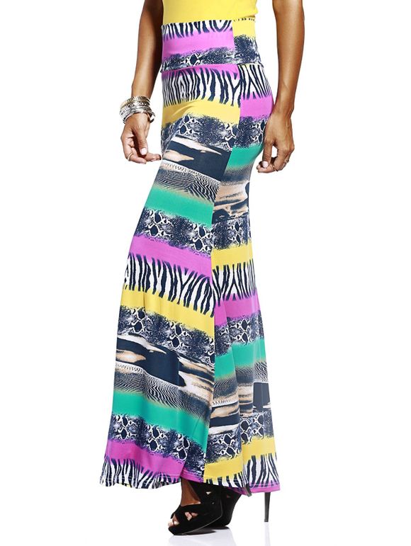 Chic Elastic Waist Color Block Printed Skinny Women's Jupe - multicolore XL