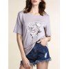 T-Shirt Casual Flower modèle à manches courtes col rond Femmes  's - Gris L