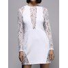 Bodycon Lace Spliced ​​Long Sleeve Round Neck Robe Femme - Blanc L